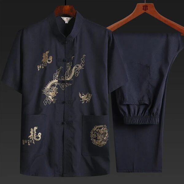 夏季短袖中式龍圖手工唐裝套裝中式風爸爸裝漢服【買一送一】：圖片 2