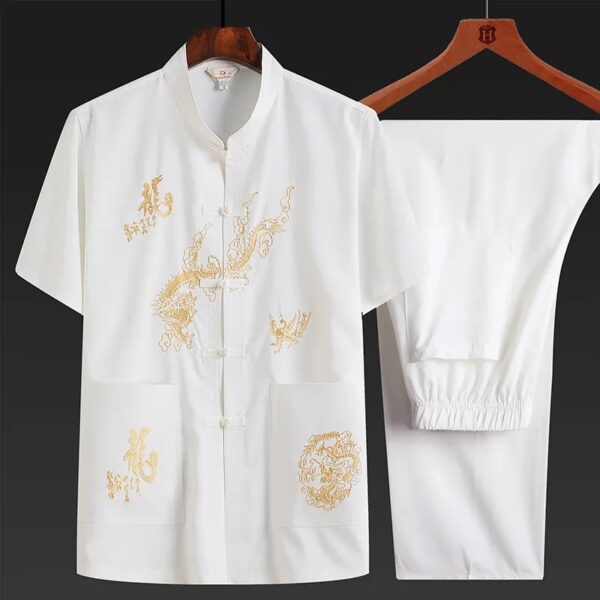 夏季短袖中式龍圖手工唐裝套裝中式風爸爸裝漢服【買一送一】：圖片 3