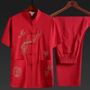 夏季短袖中式龍圖手工唐裝套裝中式風爸爸裝漢服【買一送一】