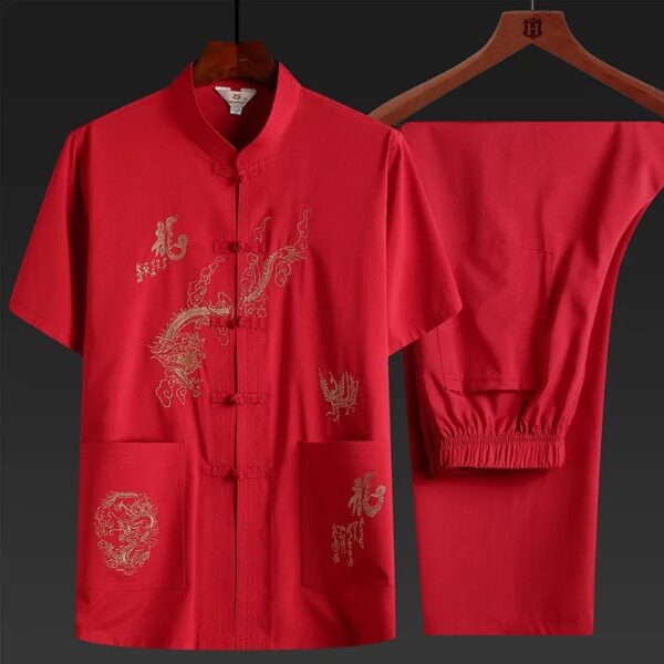 夏季短袖中式龍圖手工唐裝套裝中式風爸爸裝漢服【買一送一】