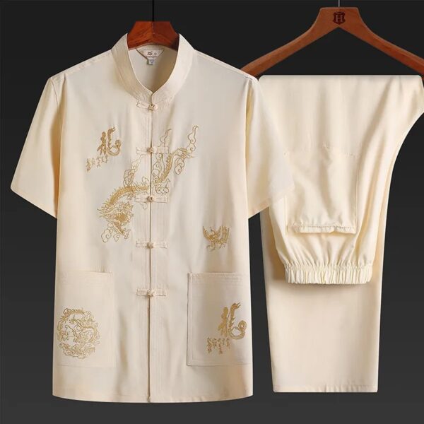 夏季短袖中式龍圖手工唐裝套裝中式風爸爸裝漢服【買一送一】：圖片 4