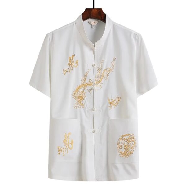 夏季短袖中式龍圖手工唐裝套裝中式風爸爸裝漢服【買一送一】：圖片 5
