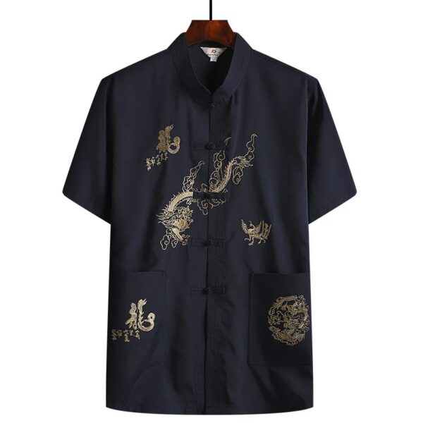 夏季短袖中式龍圖手工唐裝套裝中式風爸爸裝漢服【買一送一】：圖片 6