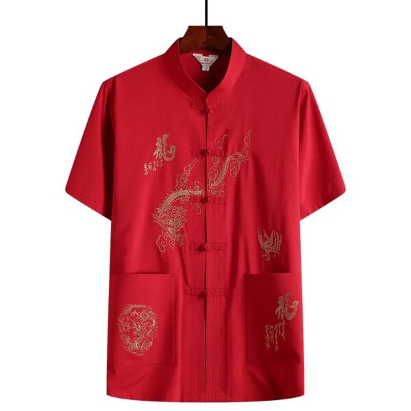 夏季短袖中式龍圖手工唐裝套裝中式風爸爸裝漢服【買一送一】：圖片 8