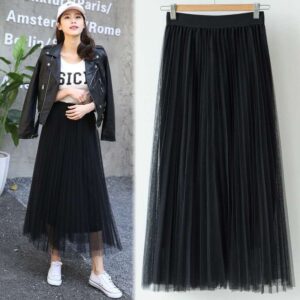 網紗半身裙仙女百褶裙2021新款韓版高腰顯瘦中長款百搭A字大擺裙