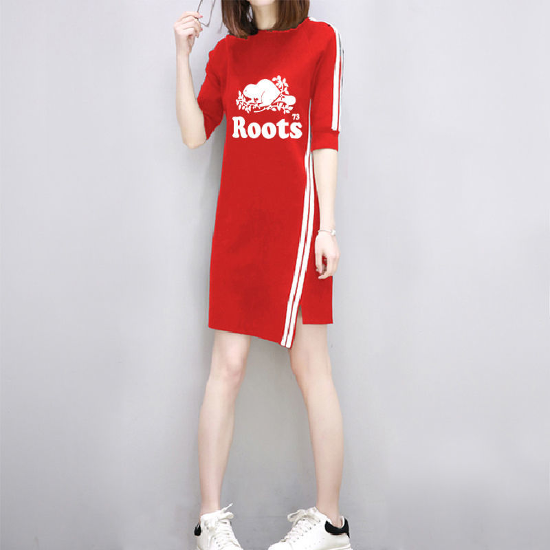 【買一送一】爆款特價！夏季新款ROOTS海狸時尚修身圓領長裙