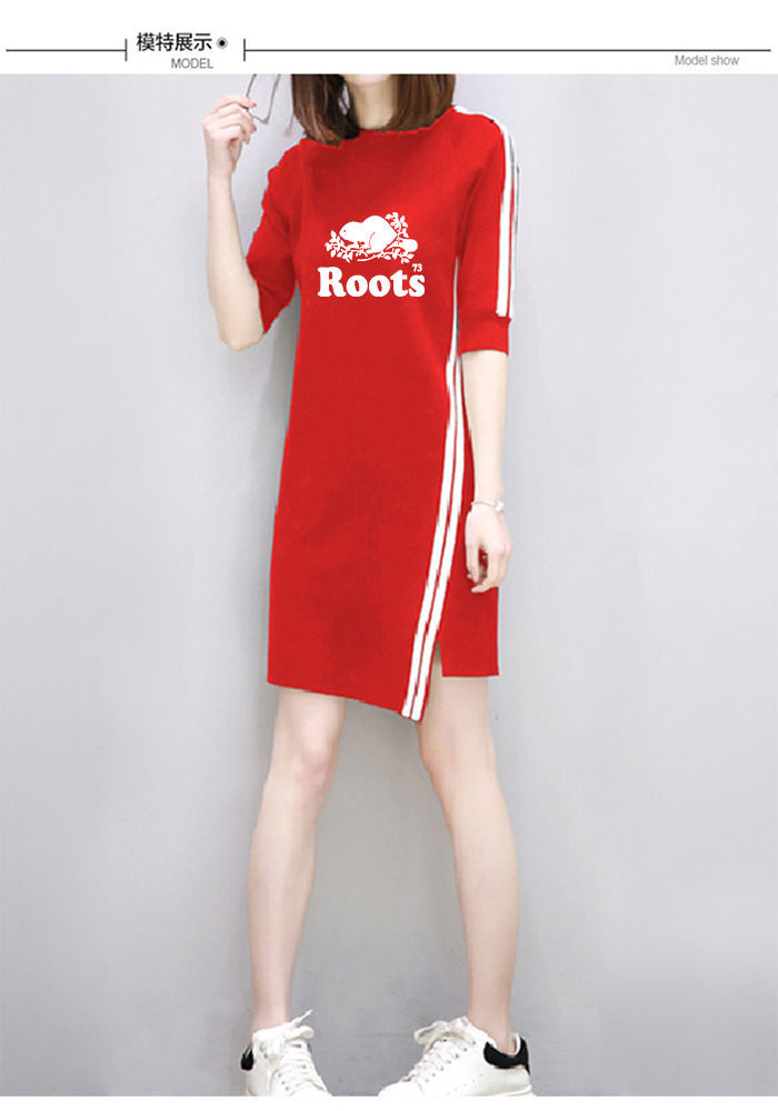 【買一送一】爆款特價！夏季新款ROOTS海狸時尚修身圓領長裙
