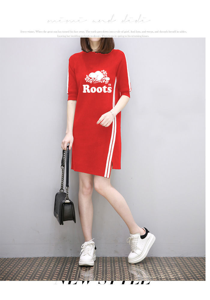 【買一送一】爆款特價！夏季新款ROOTS海狸時尚修身圓領長裙