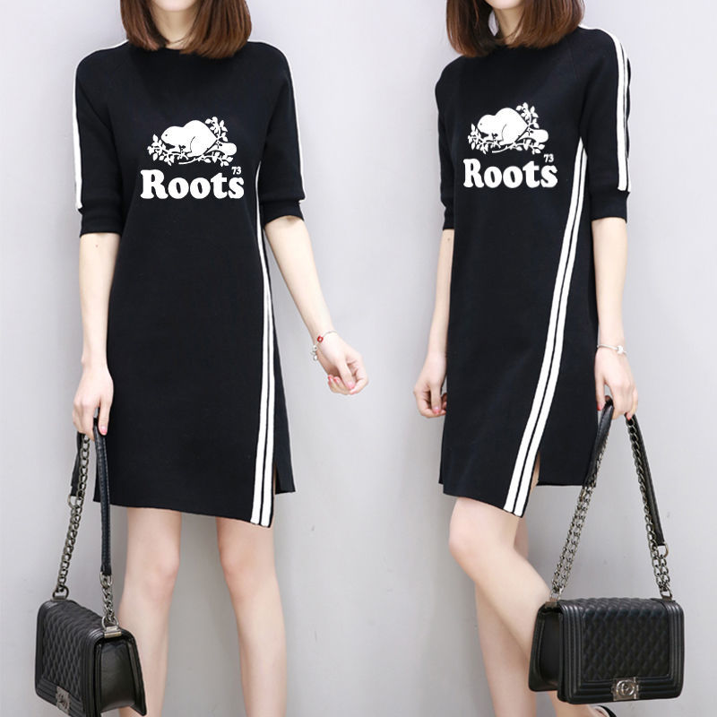 【買一送一】爆款特價！夏季新款ROOTS海狸時尚修身圓領長裙